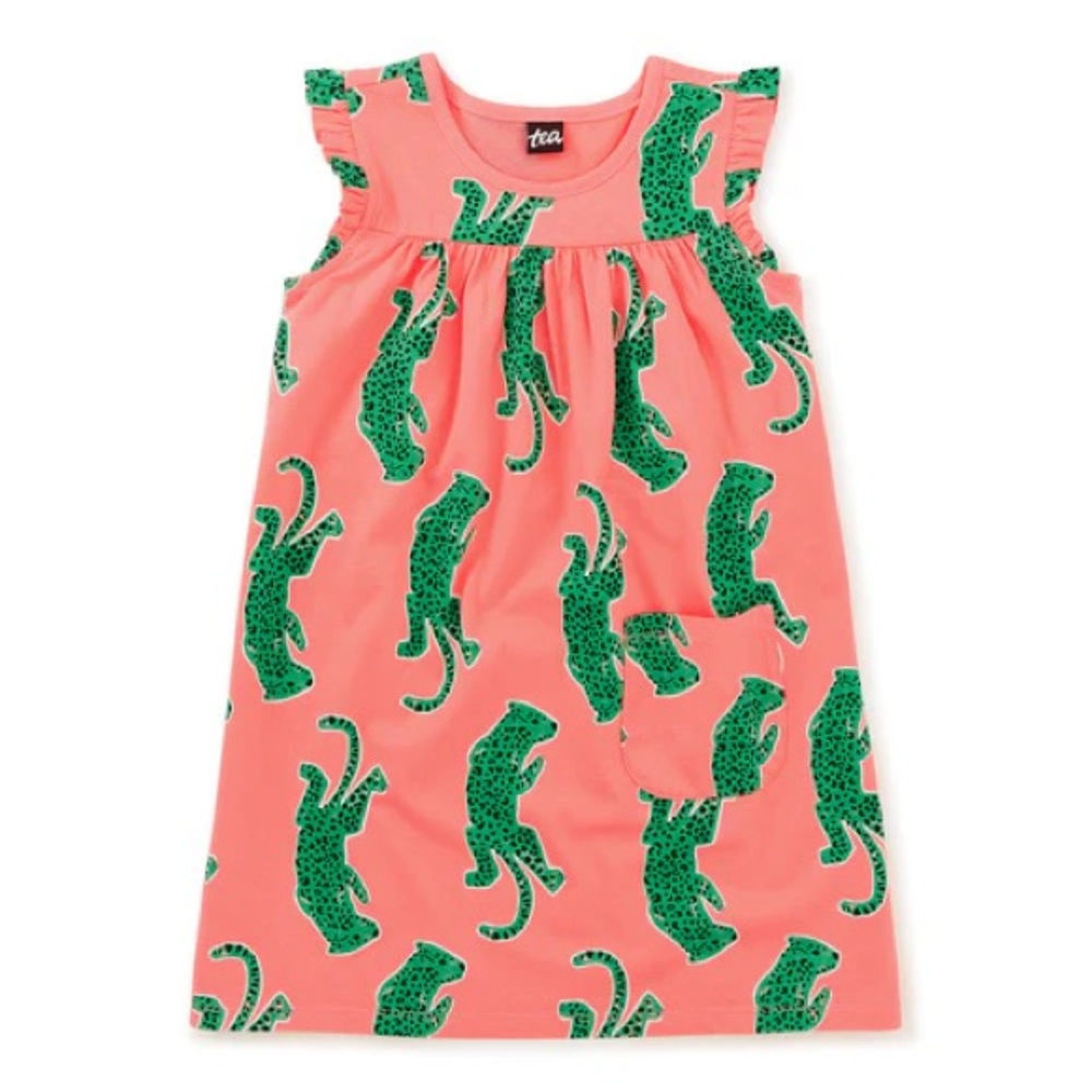Tea Collection Pink Dress with Green Leopard Print
